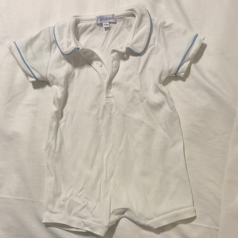 Nellapima white onesie with blue piping